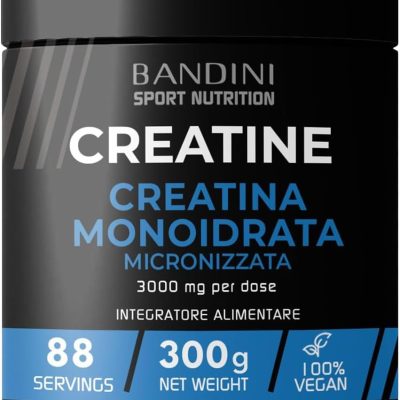 Bandiniยฎ Creatina Monoidrata in Polvere Pura al 100% - Integratore per Allenamento, Sport, Palestra e Pre Workout - Include Dosatore - 100% Vegan - A base di Creatine Monoidrato