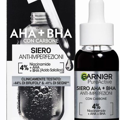 Garnier Siero Anti-imperfezioni, Per Pelle Grassa, Impura e Mista,Contrasta Punti Neri e Brufoli, Formula Vegana* con 4% [Niacinamide + AHA + BHA], Siero Pure Active AHA+BHA con...