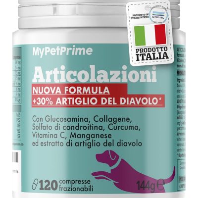 Integratore Articolazioni Cane MyPetPrime | 120 Compresse Joint Care con Glucosamina Condroitina Cane, Artiglio del Diavolo| Integratori per Cani Salute articolare condrostess...