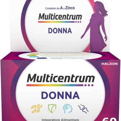 Multicentrum Donna Integratore Multivitaminico completo per donna, con Vitamina D, K, Acido Folico, Calcio, Ferro, per combattere stanchezza e affaticamento, 60 Compresse