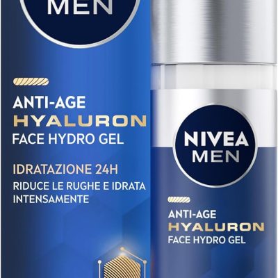 NIVEA MEN Anti-Age Hyaluron Hydro Gel Viso Uomo 50ml, Crema Viso uomo in gel per pelli mature, Crema viso acido ialuronico in gel idratante, rivitalizzante e rinfrescante