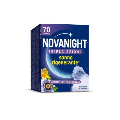 Novanight Tripla Azione Melatonina per Dormire, Integratori per Dormire, Disturbi del Sonno - Senza Glutine, con Melatonina, Escolzia, Passiflora, Melissa. Non Induce Dipendenza...