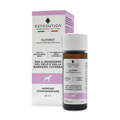 PETCEUTICA Integratore Pelo contro Dermatite e Prurito Cane CUTIPET - Ricco di Olio di Ribes (Acido Gamma Linoleico), Zinco, Biotina e Vitamina E - Mangime Complementare in...
