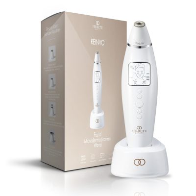 Project E Beauty Reinvo - Bacchetta per microdermoabrasione facciale, esfoliazione delicata, riduce rughe e linee sottili, riduce i pori, pelle fresca e luminosa, 4 testine...