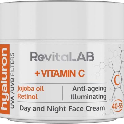 RevitaLAB Hyaluron Anti-Aging Day and Night Cream, Enriched with Vitamins A, B3, B5, E, C, Jojoba Oil, and UV Filters for Ages 40 – 55, 50 ml
