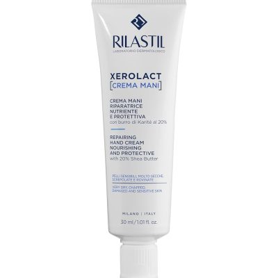 Rilastil Xerolact Crema Mani Riparatrice, Trattamento Restitutivo, Nutriente e Protettiva con Burro di Karité per Pelli Sensibili, Molto Secche, Confezione da 30ml