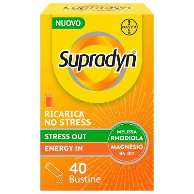 Supradyn Ricarica No Stress, Integratore Multivitaminico Antistress Adulti con Magnesio, Vitamine B, Rhodiola Rosea e Melissa, 40 Bustine Limone