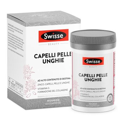 SWISSE Capelli Pelle Unghie - Integratori per Capelli, Pelle e Unghie con Vitamina C Biotina Cardo Mariano, 60 Compresse - Zinco Integratore Capelli, Formazione Collagene e...