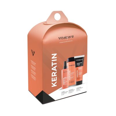 VITALCARE | Gift Set Keratin - Shampoo 250ml + Spray 125ml + Maschera Flash 190ml - Trattamento Completo per Capelli Lisci e Lucenti