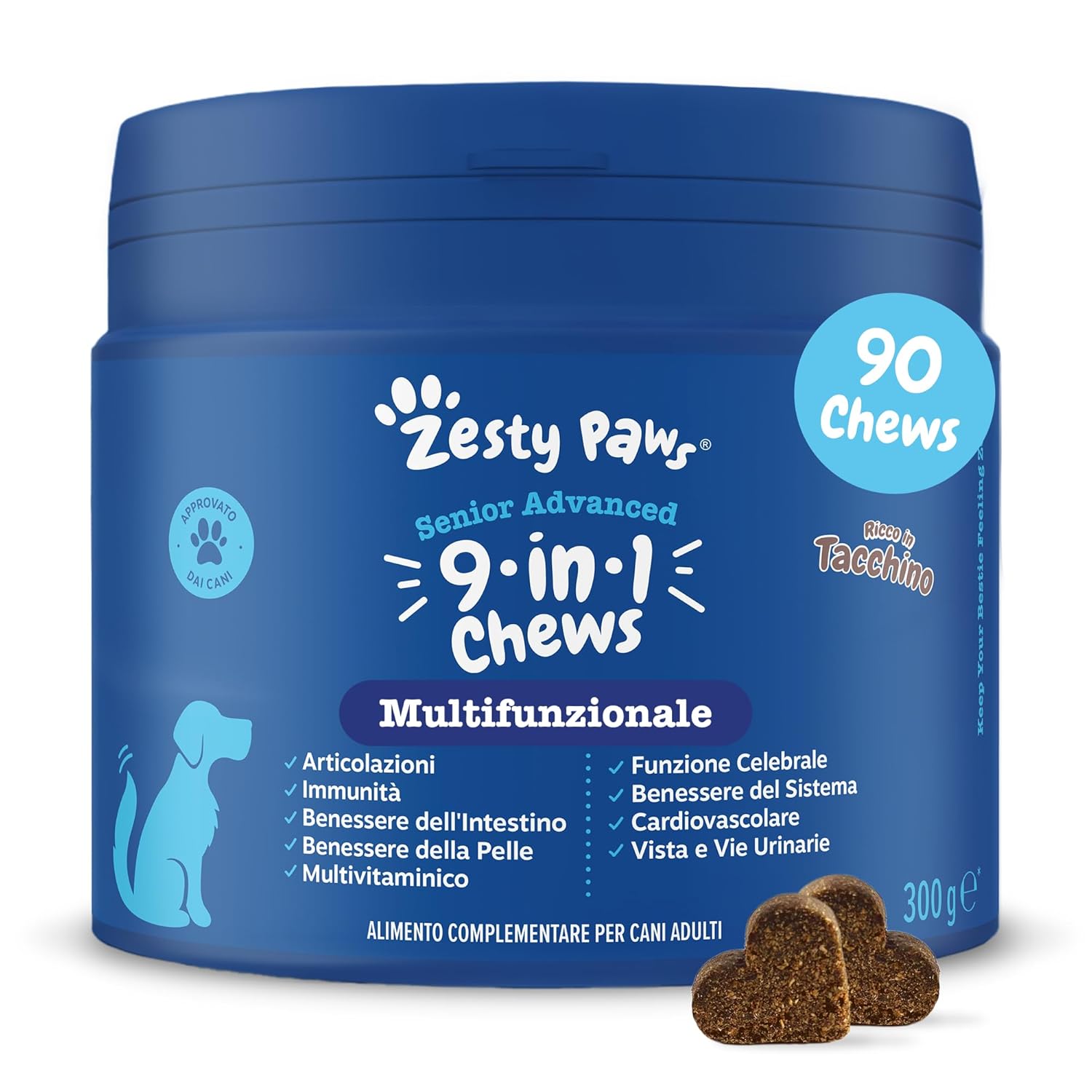 Zesty Paws Multivitaminici 9 in 1 | Integratore per Cani | Vitamine per Cani con Glucosammina e Condroitina | Alimento Complementare per Cani Anziani di Tutte Le Taglie | Gusto...