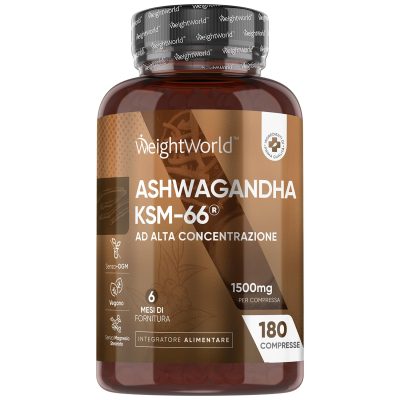Ashwagandha KSM-66 Vegana in 180 Compresse, 1500 mg per Dose, 1 al Giorno (6 Mesi di Fornitura), Integratore Ashwagandha Estratto 10:1 (Withania Somnifera), Senza Magnesio...