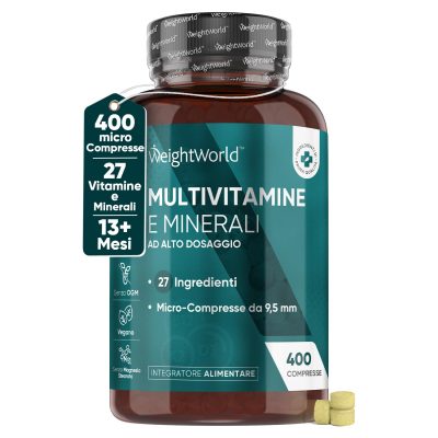 Multivitaminico Completo con 27 Vitamine e Minerali Essenziali, 400 Compresse Vegane alla Menta (1 Anno) Integratore Multivitaminico Uomo & Donna, Vitamine A, B, C, D3, E,...