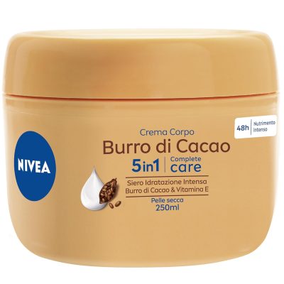 NIVEA Crema Corpo Burro di Cacao 250ml, Crema corpo idratante 48 ore, Crema corpo idratante pelle secca arricchita con Siero Idratazione Intensa, Burro di Cacao & Vitamina E