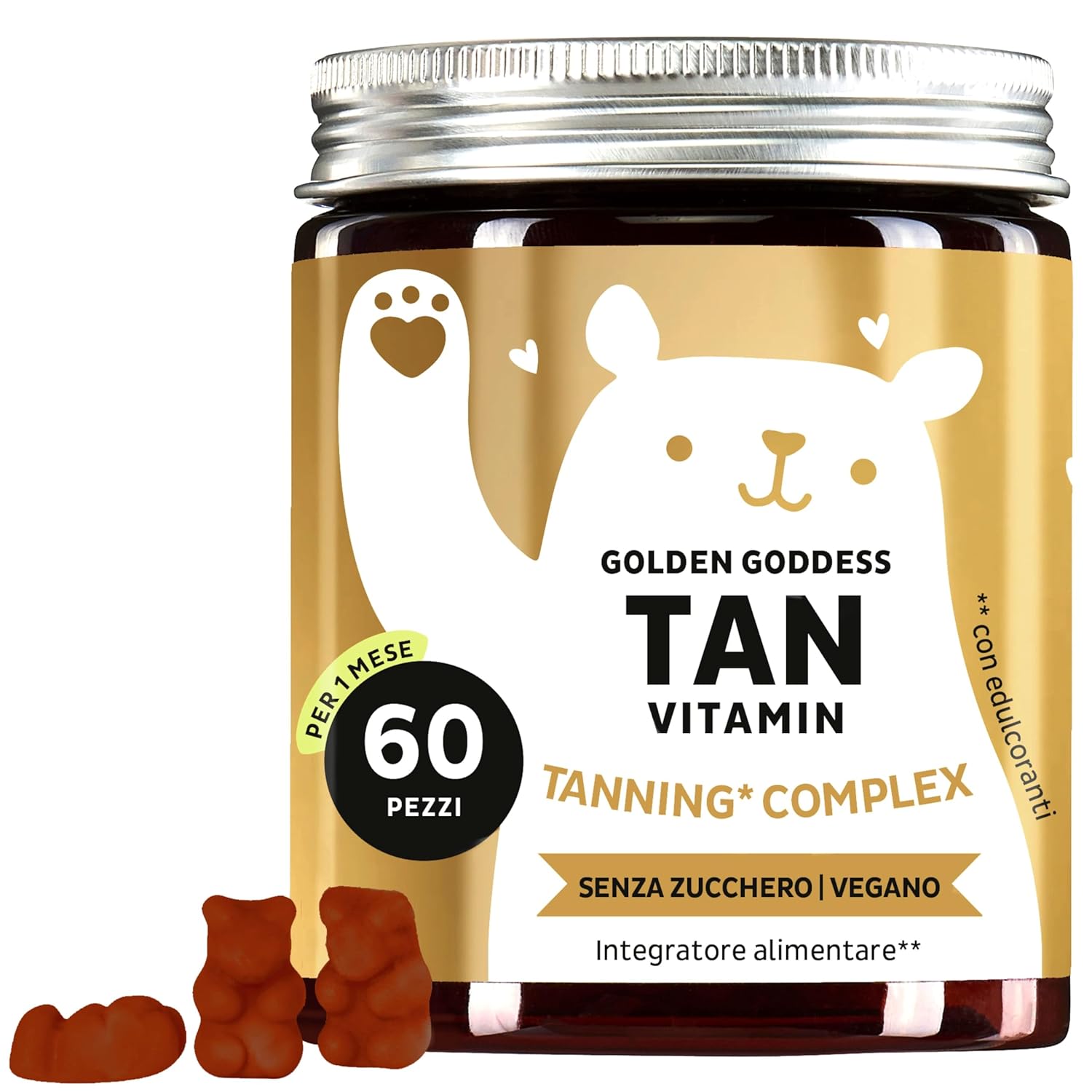 Bears with Benefits, Complesso abbronzante - Pastiglia gommosa Antiossidante per una carnagione baciata dal sole e una luminosità naturale con vitamina C, E, betacarotene,...