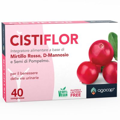 Cistiflor, D-Mannosio, Mirtillo Rosso e Semi di Pompelmo | per Cistite, Candida e Infezioni delle Vie Urinarie | 40 compresse, integratore d mannosio, cranberry, Agocap