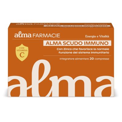 Alma Scudo Immuno per Sistema Immunitario, Difese, Stress, 20 compresse con Zinco, Vitamina C da fonte vegetale, Betaglucano, Integratore Alta Concentrazione, un mese di...
