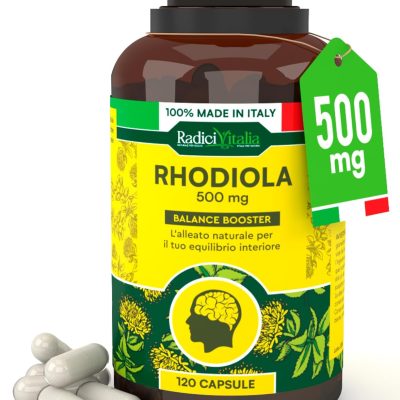 Rhodiola Rosea Integratore Buon Umore Forte Azione Tonico Adattogena 500mg per Stress Quotidiano Benessere Emotivo e Concentrazione RadiciVitalia Made in Italy - Barattolo da...