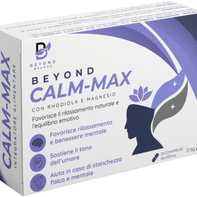 CALM-MAX Complete Natural Supplement Rhodiola Magnesium Vitamin B6 B12 Passionflower Theanine Hawthorn for Fatigue Physical and Mental Concentration Mood 36 Tablets Made in Italy