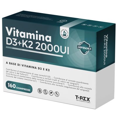 Vitamin D3 2000 IU + Vitamin K2 160 High Dose Tablets for Joints, Bones, Teeth, Muscles, Immune System and Absorption of Calcium and Phosphorus (160 Units (Pack of 1))