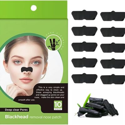 HAMKU 10 Pieces Blackhead Plasters, Bamboo Charcoal Nose Strips, for Removing Blackheads and Unclogging Pores, Suitable for All Skin Types Women and Men, Cleaning Accessories