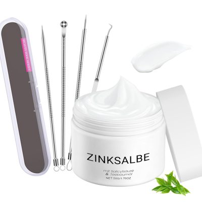 Pimple Cream Face 50 g + 4 Piece Blackhead Remover Tools, Contains Tea Tree Oil, Gentle Non-Irritating, Suitable For All Skin Types
