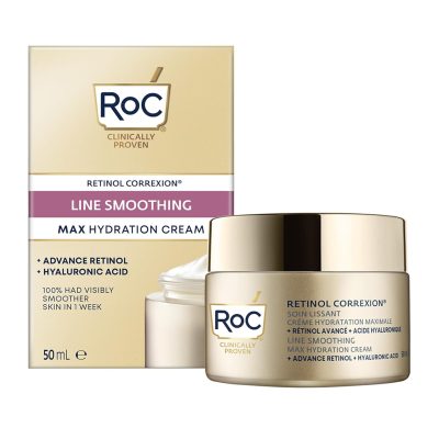 RoC Retinol Correxion Line Smoothing Crema Viso Antirughe Idratante con Acido Ialuronico – Trattamento Intensivo per Pelle Liscia e Luminosa – 50 ml