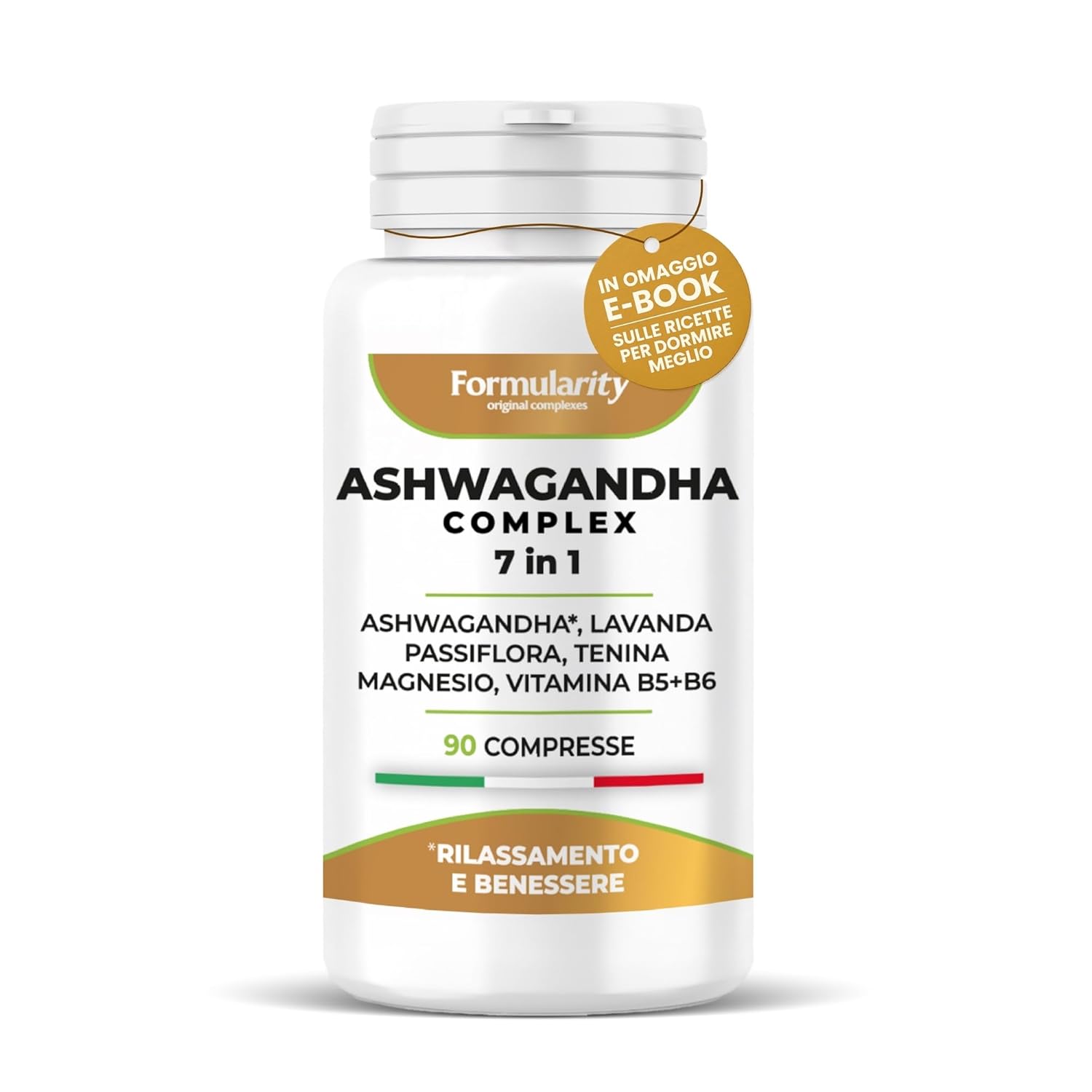 FORMULARITY Ashwagandha Complex 7 in 1 - 90 Tablets | Stress Relief Supplement with Magnesium, Passionflower, Lavender, Tenine, Vitamin B5+B6 | Vegan, Made in Italy | Relaxation...
